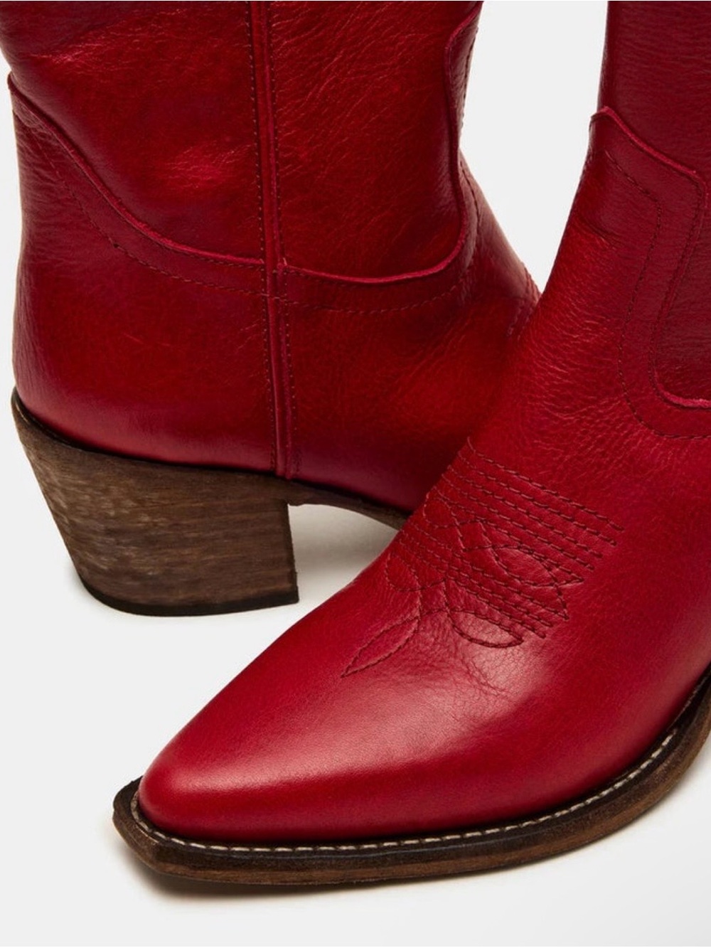 Steve Madden Vintage Red Leather Pointed Toe Western Booties - Picture 5 of 7